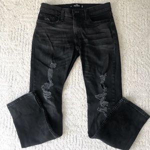 Hollister Epic Flex Black Skinny Jeans Distressed Shredded 29 x 32